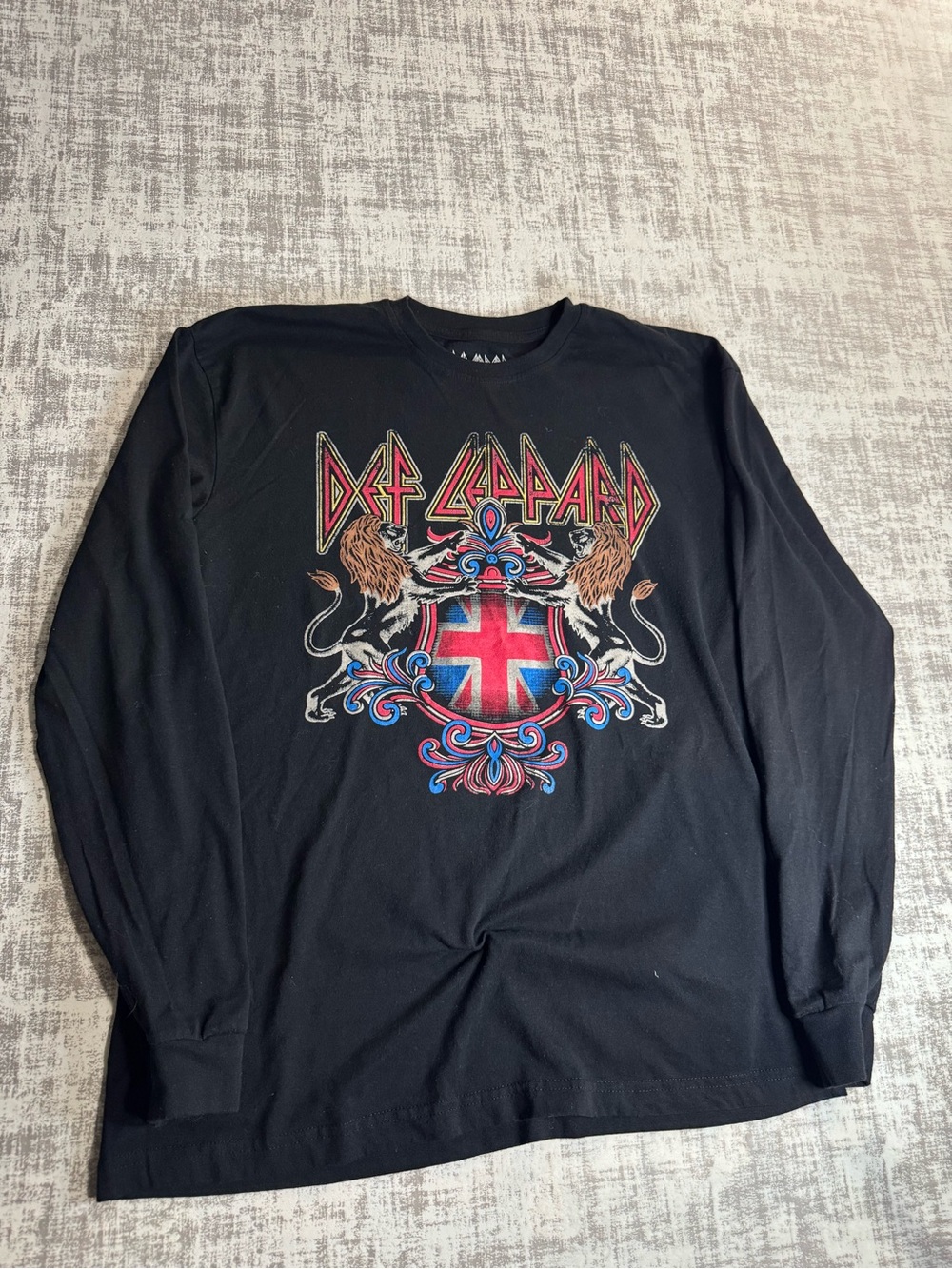 Def Leppard Union Jack DefCrest Flag Men's Long Sleeve T Shirt Band Merch sz L
